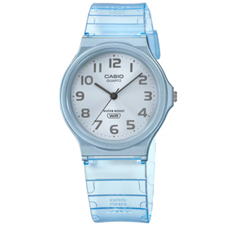 CASIO 卡西歐 / 簡約百搭 數字時標 日本機芯 橡膠手錶 半透明藍色 / MQ-24S-2B / 33mm