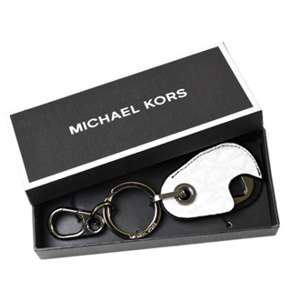 MICHAEL KORS 男款 防刮皮革套開瓶器鑰匙圈禮盒-白色【美國正品 現貨】