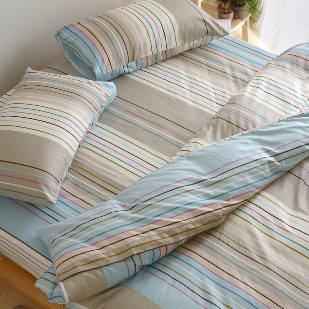 絲薇諾 自由之線-藍 精梳棉床包枕套組/床包被套組(多規格任選) 台灣製