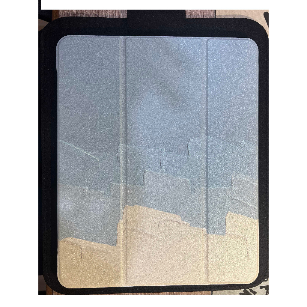 AHAStyle iPad三折式霧面氣囊平板保護殼-復古油畫奶油藍（12.9吋）（二手近全新）