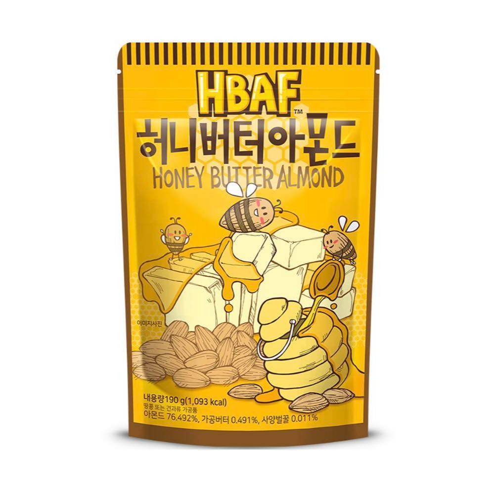 《預購》韓國🇰🇷HBAF蜂蜜奶油杏仁果／烤玉米風味／大蒜麵包＆杏仁 (210g/190g)