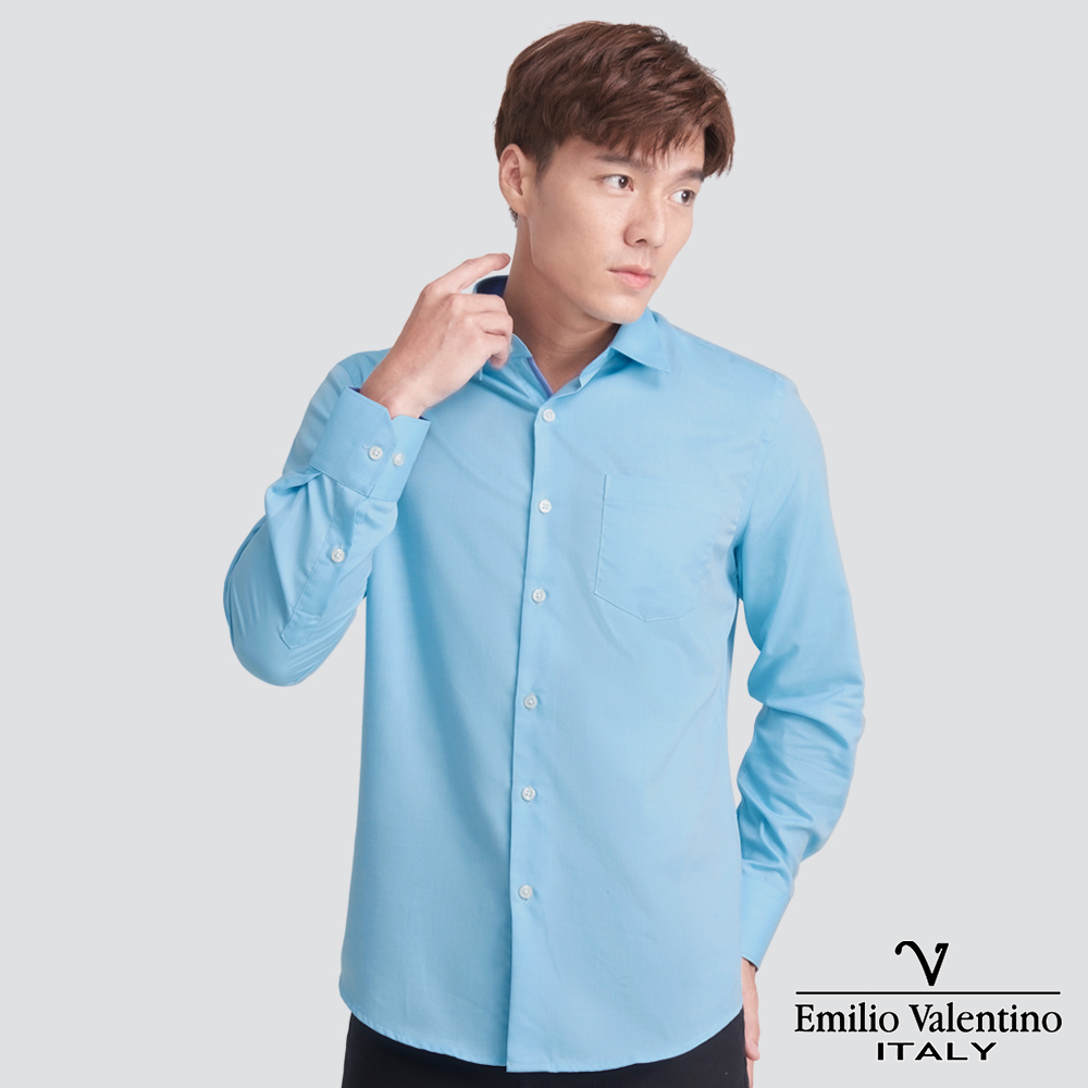【Emilio Valentino】嫘縈混紡長袖襯衫-水藍