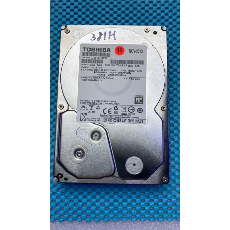 含稅價 TOSHIBA 3.5吋 2TB SATA3 64M 7.2K DT01ACA200 二手良品 11號