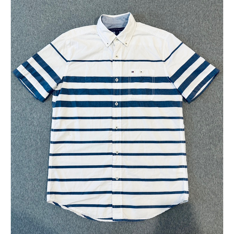 TOMMY 藍白條紋短袖襯衫