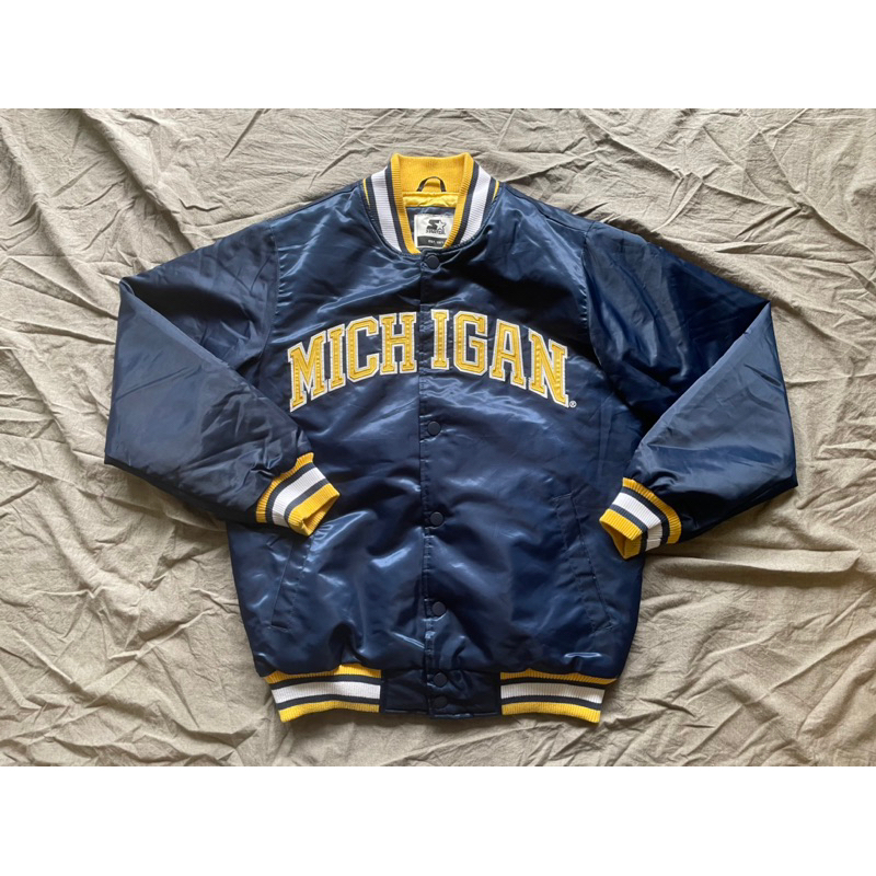 二手古著Vintage Starter NCAA Michigan Wolverine棒球外套 SZ M