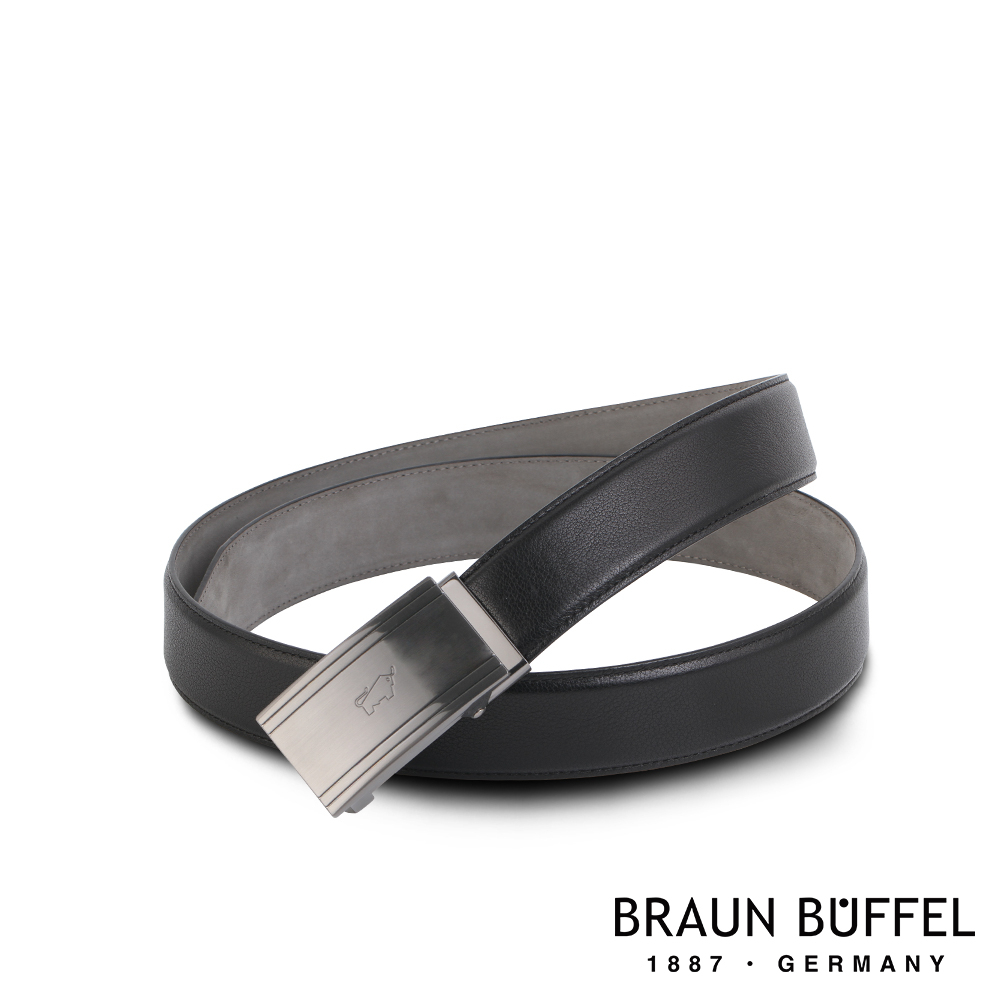 【BRAUN BUFFEL 德國小金牛】台灣總代理 沉穩紳士復古造型自動扣皮帶-鎗色/BF21B-RO220T-SGU