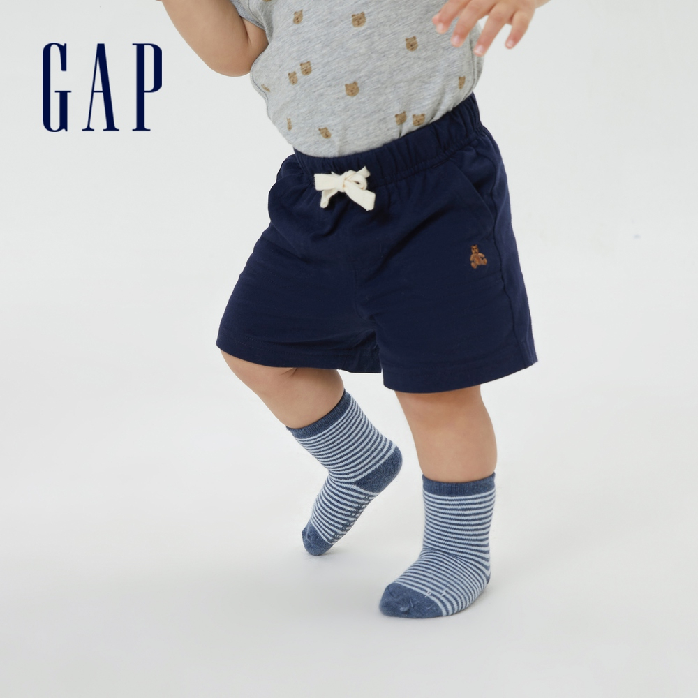 Gap 嬰兒裝 小熊刺繡抽繩鬆緊短褲 布萊納系列-海軍藍(599551)