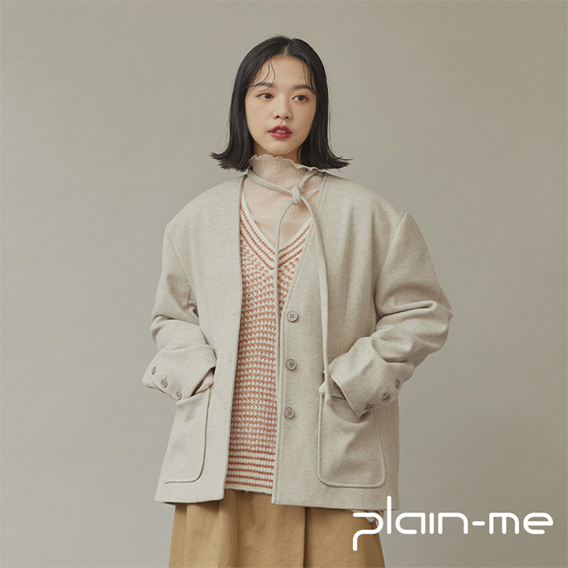 【plain-me】mouggan 毛呢無領西裝外套(附腰帶) PM別注 MOG1101-222