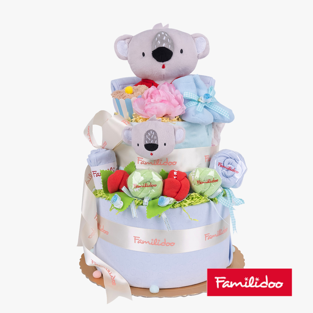【Familidoo 法米多】考拉三層尿布蛋糕(藍色) 新生兒禮盒 彌月禮盒 滿月送禮 無尾熊玩偶