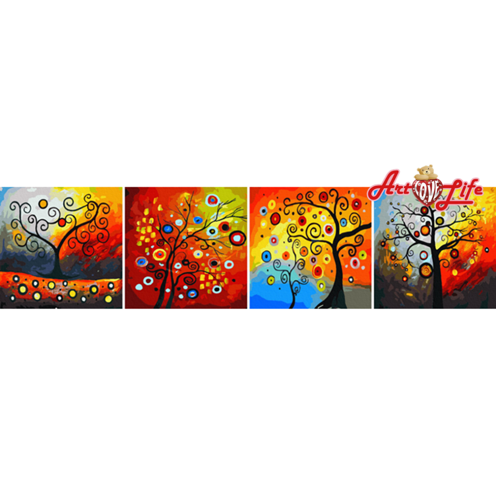 【ArtLife 藝術生活】93072發財樹_50x50cmx4幅含框 DIY 數字油畫 彩繪 全館現貨