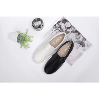 富發牌 女鞋 純色縫線壓紋懶人鞋-黑/白 #1BC75