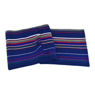 PAUL SMITH刺繡LOGO條紋設計針織羊毛流蘇圍巾(深藍x彩色條紋)