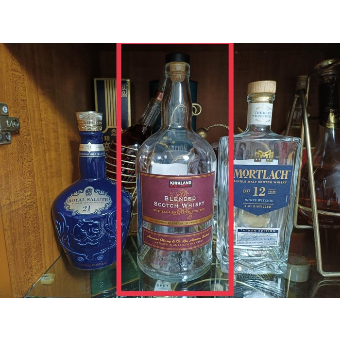 空酒瓶 好市多 科克蘭 KIRKLAND 蘇格蘭3YO調和威士忌 1.75L 玻璃瓶 酒瓶 裝飾擺設 瓶中燈 釀酒瓶