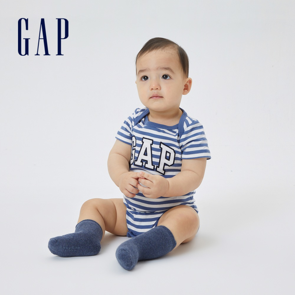 Gap 嬰兒裝 Logo條紋短袖包屁衣 布萊納系列-藍色條紋(608004)