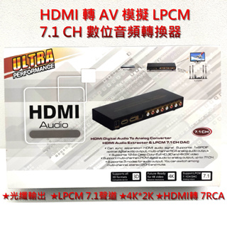 AIS HDMI 轉 AV 模擬 LPCM 7.1 CH 數位音頻轉換器 HDMI轉 7RCA 音響 4K