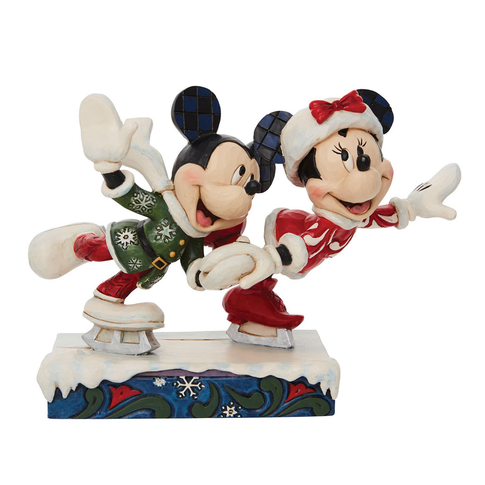 Enesco精品雕塑 Disney 迪士尼 米奇家族 米奇&amp;米妮聖聖誕滑雪居家擺飾 EN31916