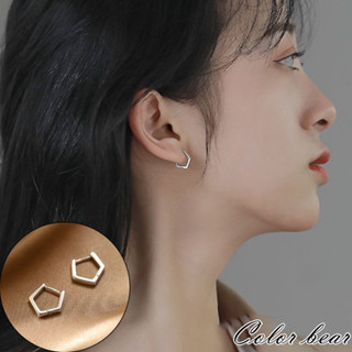 現貨【卡樂熊】S925簡約小巧多邊形造型耳環/耳扣-銀色