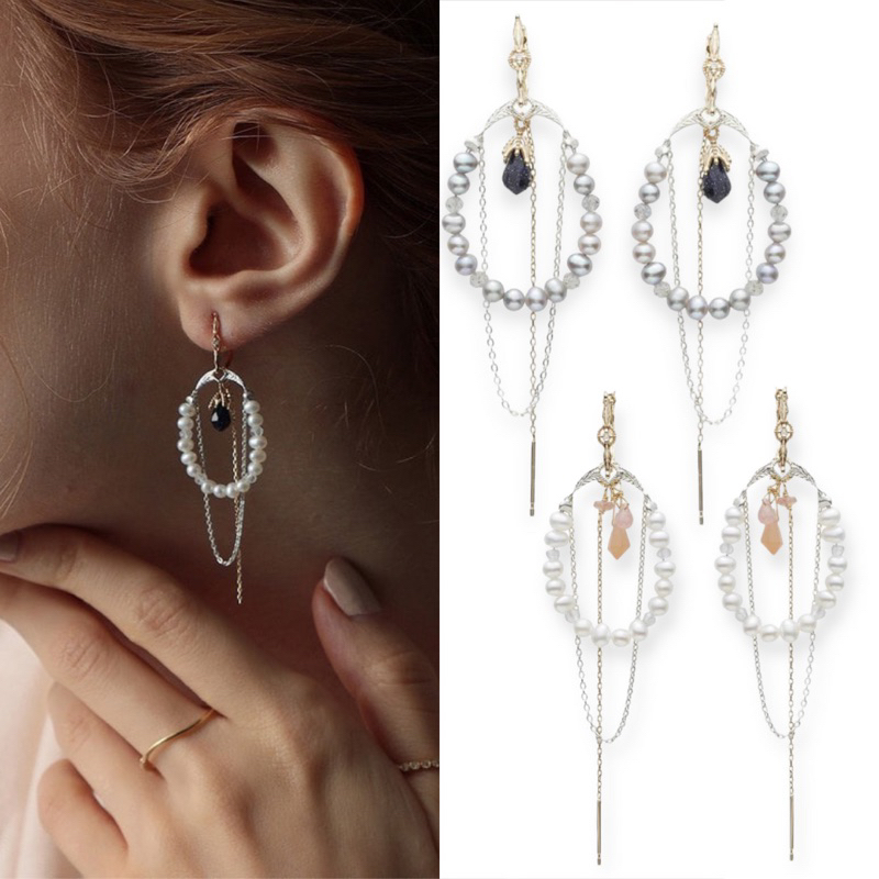 Phlox’s | 冰霜森林 天然珍珠月光石925純銀套裝耳環 日本專櫃agete同款 |耳環