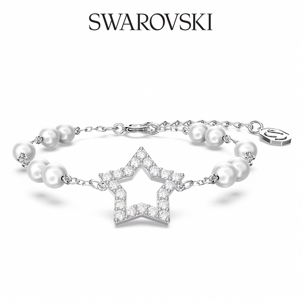 SWAROVSKI 施華洛世奇 Stella 手鏈, 水晶珍珠, 星星, 白色, 鍍白金色