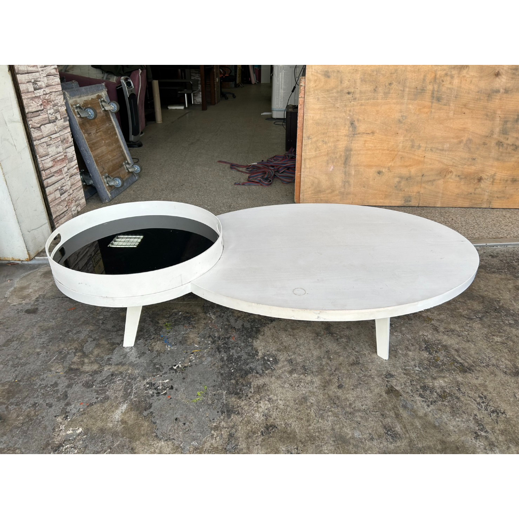 香榭二手家具*現代風純白色130cm 橢圓形大茶几-茶几桌-餐桌-客廳桌-沙發桌-矮桌-矮几-泡茶桌-和室桌-中古茶几