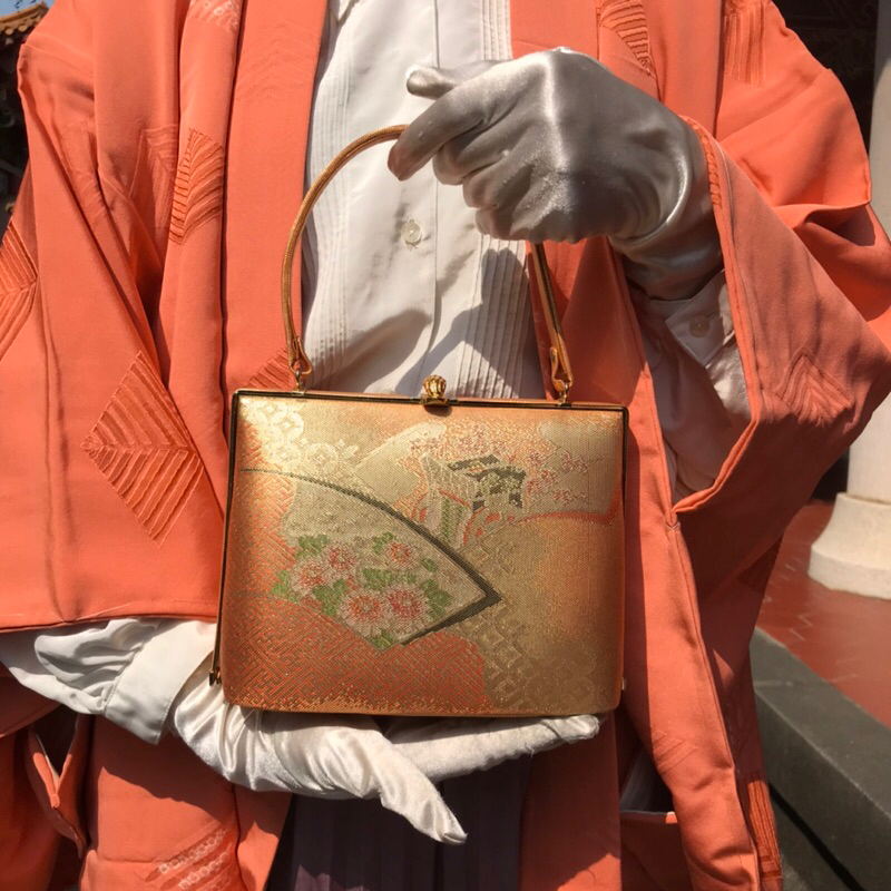菊花花卉日本古董包古物古著復古口金包手拿包