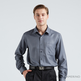 【ROBERTA諾貝達】 男裝 素面織紋 吸濕排汗休閒長袖襯衫 RFK32-95 灰藍
