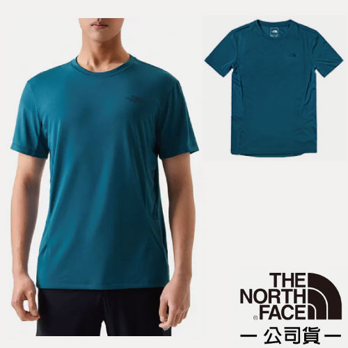 【The North Face】男款 吸濕透氣短袖圓領T恤 FLASHDRY(亞洲版型) 休閒衫.運動上衣_藍_7WCW
