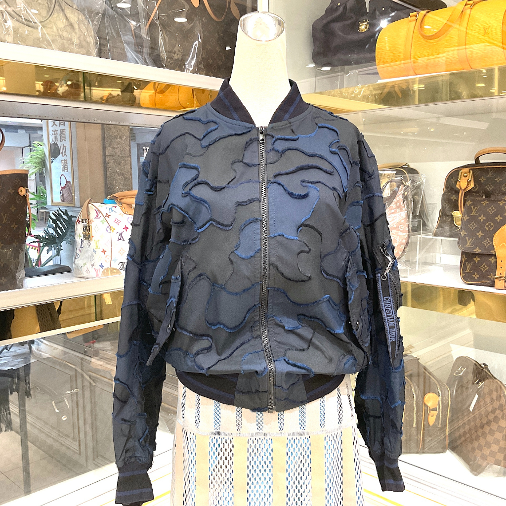 二手旗艦 DIOR 95成新 現貨 棉質 黑藍色 迷彩 飛行夾克 飛行外套 Ｆ號(公益店)18505