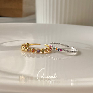 [ALUMI] 彩石戒｜S925純銀 輕奢晶緻 多彩鋯石 開口戒 線戒 輕珠寶 飾品 純銀戒指（共兩款）