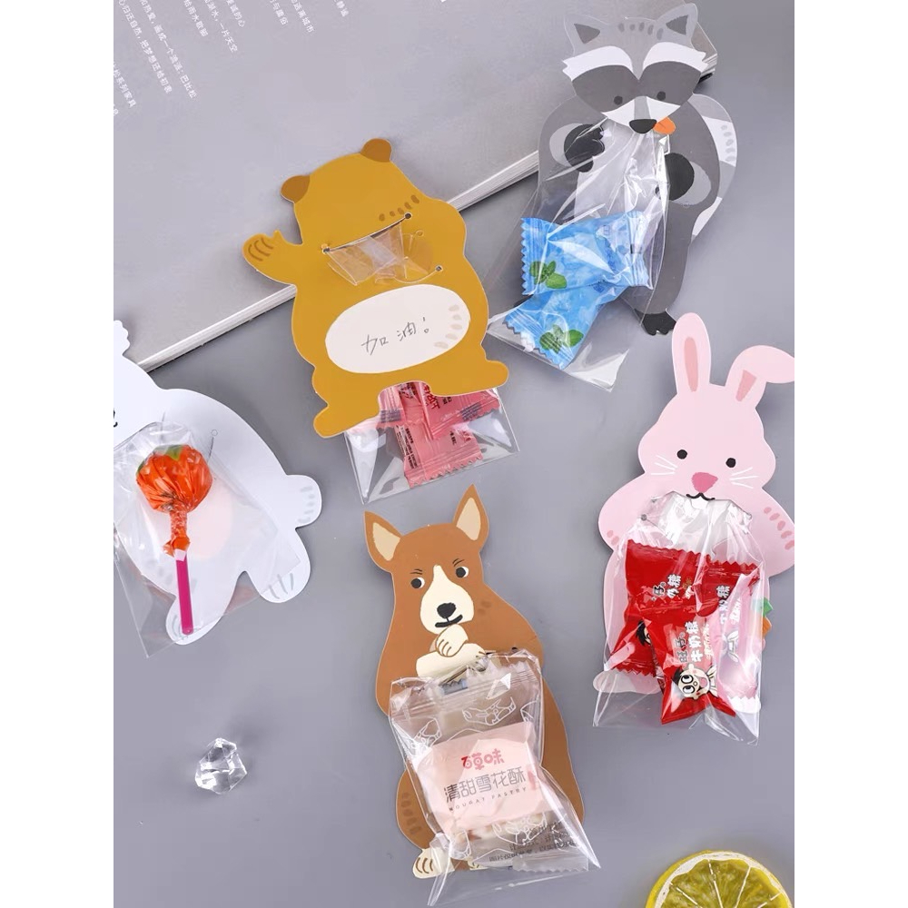 巧育 兒童節 棒棒糖插卡卡通動物糖果袋創意卡片糖果餅乾包裝袋 烘培裝飾袋 寶寶生日卡片禮物袋 包裝袋 食品創意包裝袋