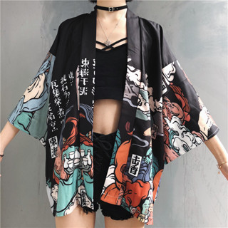 臺灣現貨⚫百鬼夜行日式羽織 妖怪兩色個性帥氣和風 東瀛風格表演 和服上衣 祭典 外掛羽織 浴衣 日本和服外套 羽織