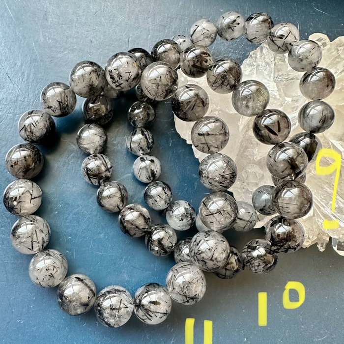 優質天然-透料多絲 黑髮晶 黑鈦晶9/10/11mm+（單圈）手珠手鍊DIY串珠隔珠配珠圓珠項鍊•點點水晶•