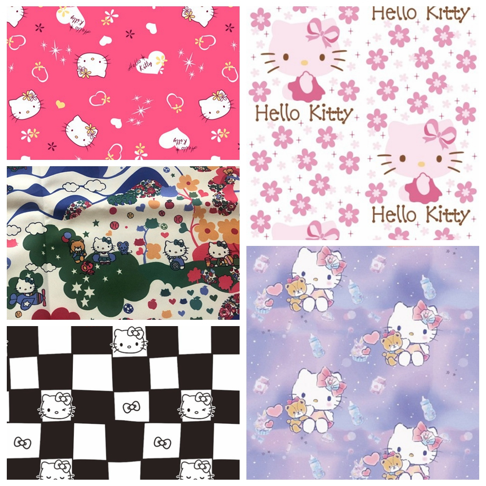 『細帆布』Kitty 黑白 Hello Kitty 凱蒂 傘布 包包 卡通布料 DIY 桌巾 複合布 蝴蝶布 防潑水