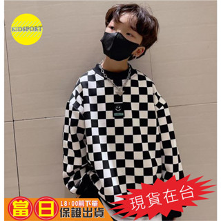 KiDSPORT【蝦皮代開發票】🚀現貨🚀男童棋盤格/黑白格/橫條/加絨/薄款半高領長袖上衣帥氣兒童中大童長上衣潮款