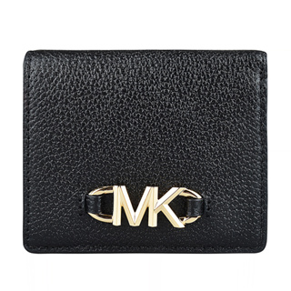 MK MICHAEL KORS IZZY立體金字LOGO牛皮釦式2卡短夾(小/黑)