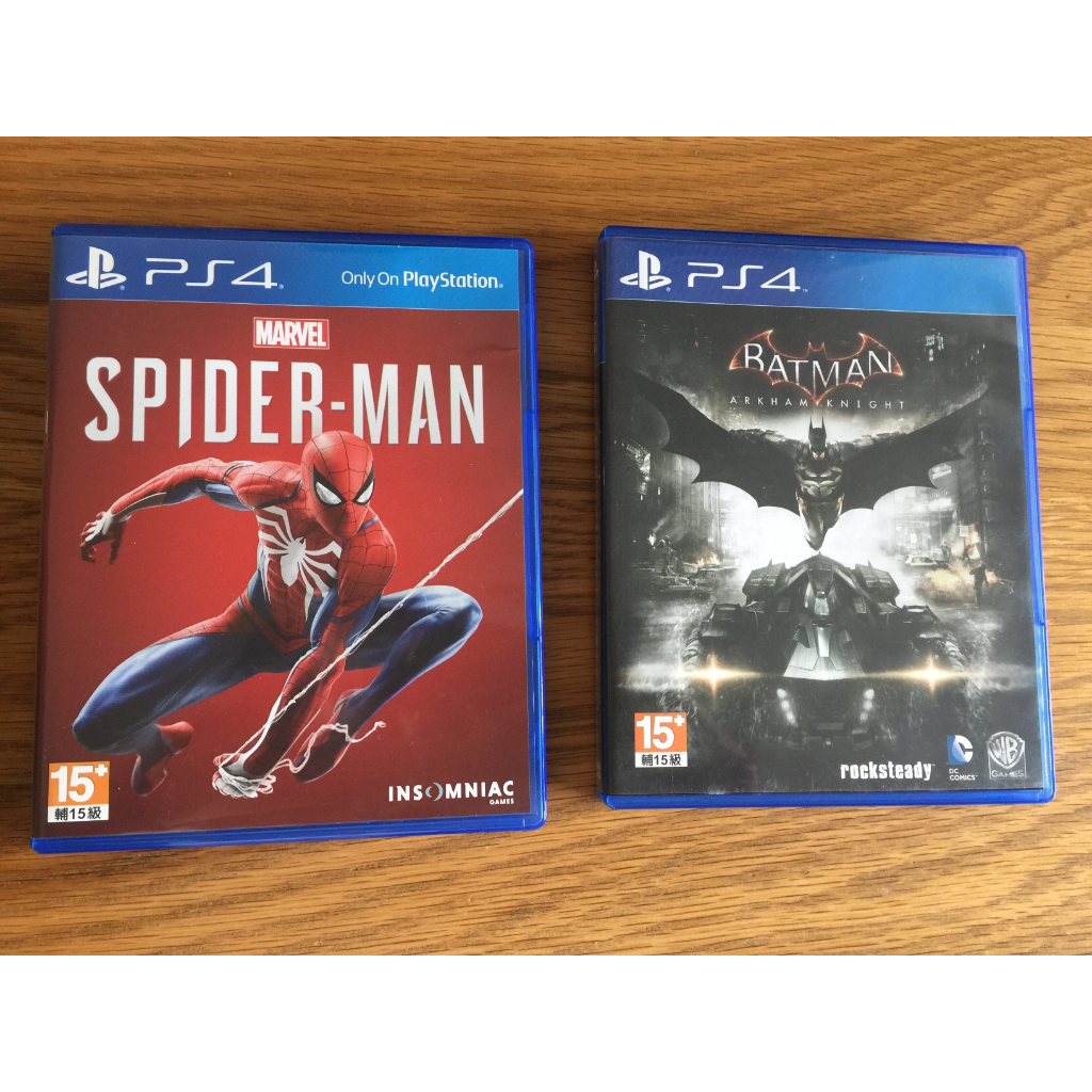 二手 PS4遊戲片 蜘蛛人中文版 / 蝙蝠俠：阿卡漢騎士 英文版 買來少玩