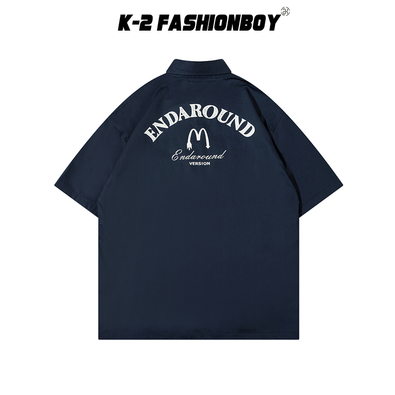 【K-2】ENDAROUND 麥當勞 M 造型 英文字 翻領襯衫 短袖襯衫 質感 簡約 排釦設計【A2850】