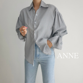 ANNE｜袖口可綁女條紋襯衫【AT10206】長袖襯衫 女生襯衫 條紋襯衫 商務襯衫 春季 袖口可綁 設計款 現貨