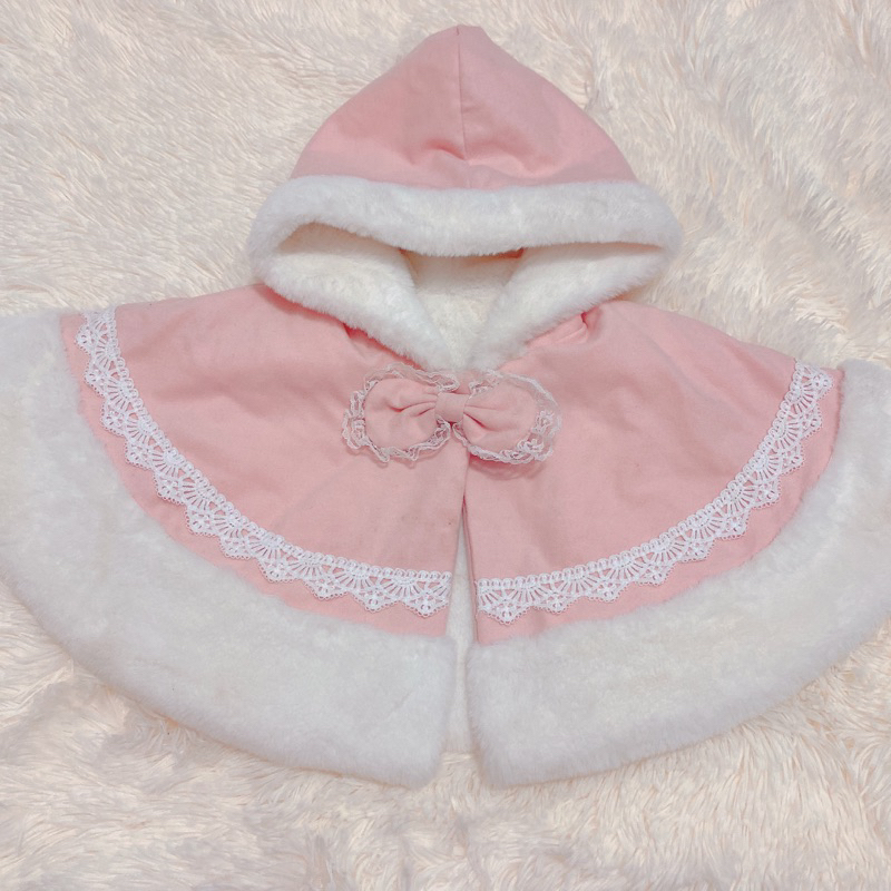 二手嬰兒童裝用品出清 粉紅色公主風蘿莉塔毛茸茸蝴蝶結保暖可愛斗篷外套