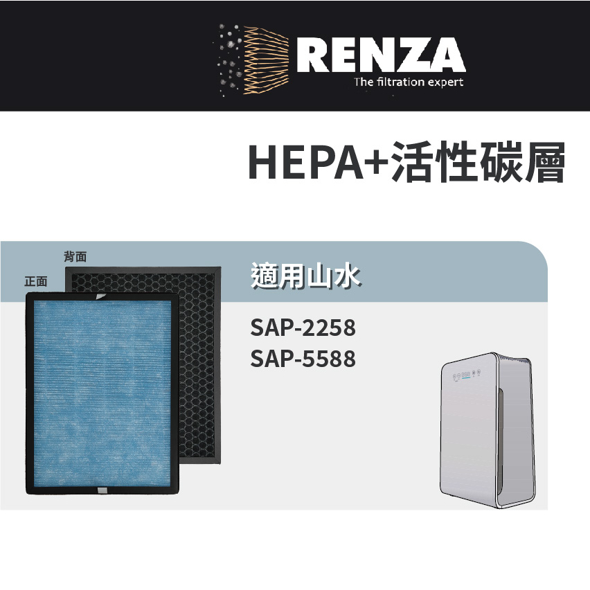 適用SANSUI山水 SAP-2258 SAP-5588 可替換原廠SAP2258 HEPA蜂巢活性碳 2合1濾網 濾芯