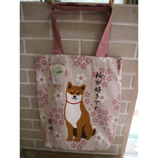 婕的店日本精品~日本帶回~和風櫻花柴犬A4手工帆布包