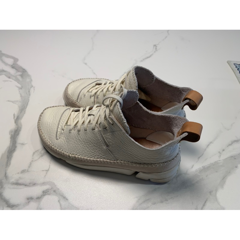 英國Clarks絕版 三瓣鞋 Trigenic Flex US8 白色真皮 白鞋 小白鞋 .近全新