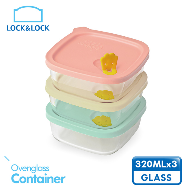 樂扣樂扣微笑矽膠耐熱玻璃調理盒/320ml/白綠粉/3入組(LLG501S3)