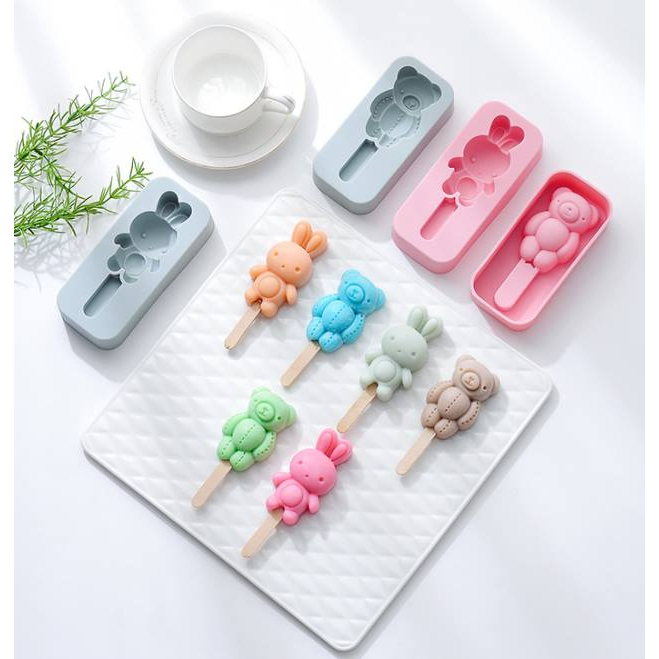 附棍子(164)DIY樂樂 小熊/兔子冰棒模具 手工皂模具  巧克力模具 巧克力模型 矽膠模 矽膠模具 果凍模