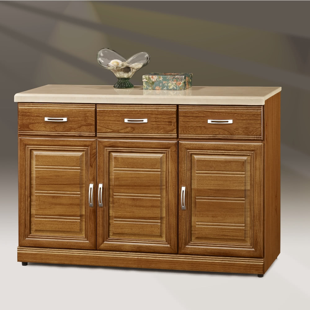 希爾達樟木色實木石面餐櫃下座/4尺/5尺(電器櫃 餐櫃 碗盤櫃 櫥櫃 收納 置物)