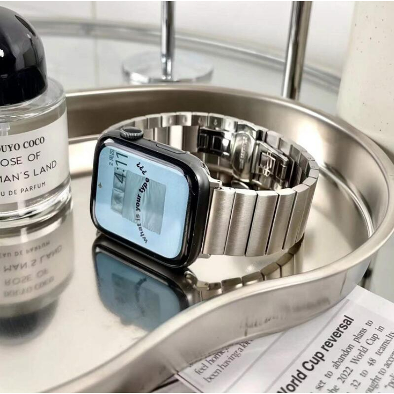 iWatch金屬錶帶 不褪色 316材質不鏽鋼 竹節蝴蝶扣金屬錶帶 適用於 Apple Watch錶帶 41mm45mm