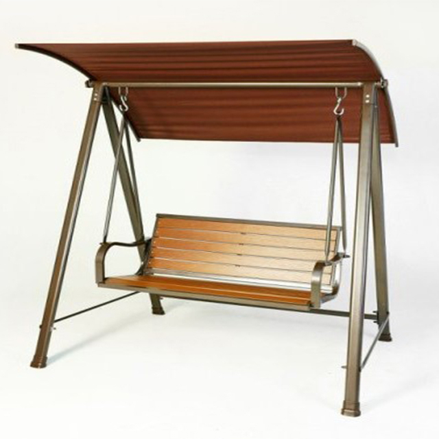 【BROTHER兄弟牌】台灣製造塑木雙人二人、三人鞦韆搖椅附遮陽頂棚