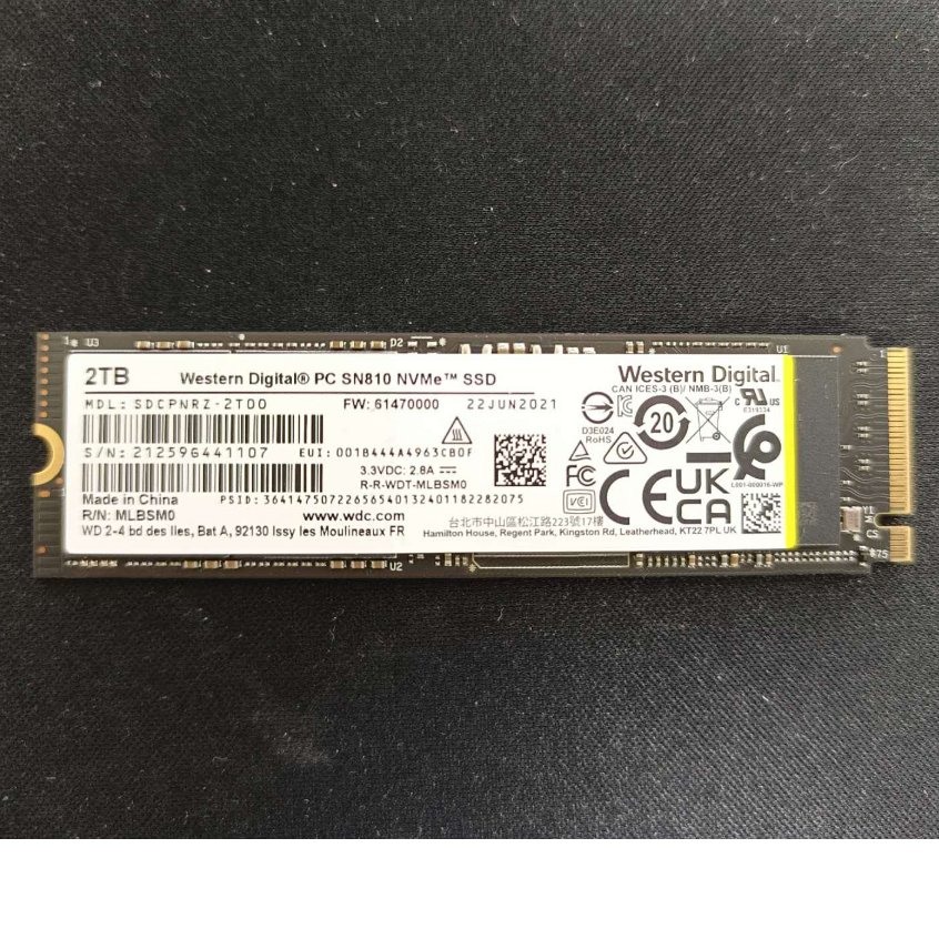 【WD】SSD SN810 2TB (拆封新品)