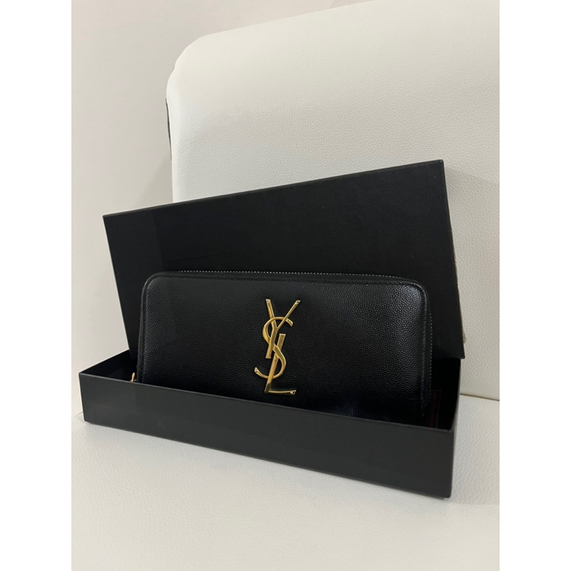 YSL 黑金魚子醬拉鍊長夾