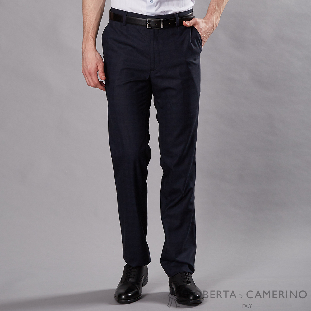 ROBERTA諾貝達 合身版 商務 平面格紋西裝褲ETH02A-38深藍
